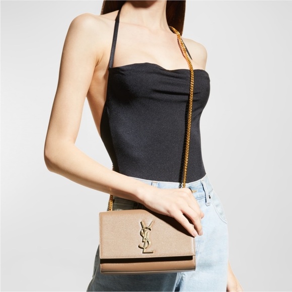 Saint Laurent Handbags - Authentic YSL Kate Saint Laurent Grain de Poudre Shoulder/Crossbody in beige
